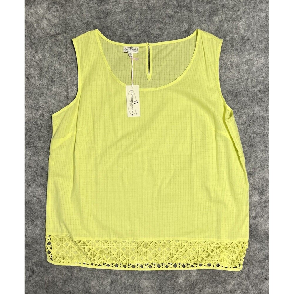 Grand & Greene With Love Top Women’s XL Lemon Eyelet Sleeveless Tank 100% Cotton